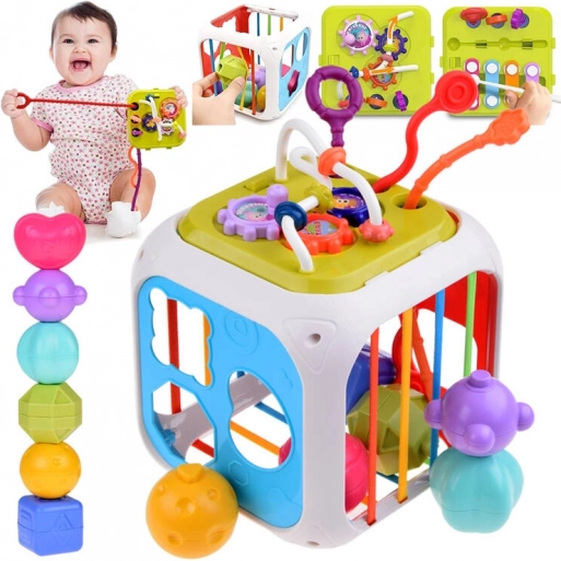 Cube éducatif actif avec trieur de formes et métallophone