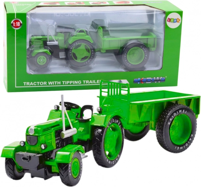 Metal Tractor with Green Trailer 1:18