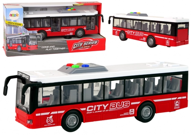 Interactieve groene bus op batterijen met frictieaandrijving 1:16 – Rood