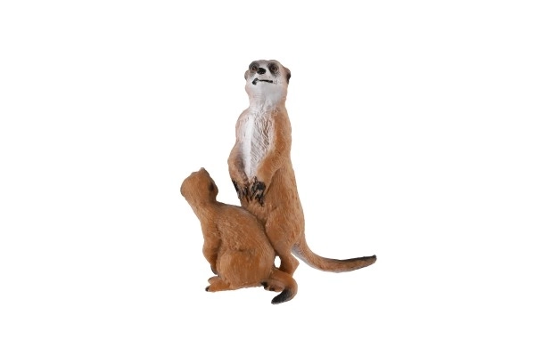 Decoratieve figuur Stokstaartje met jong - plastic, lichtbruin, 8cm