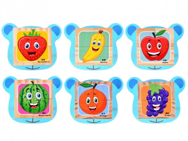 Houten blokken fruitpuzzel