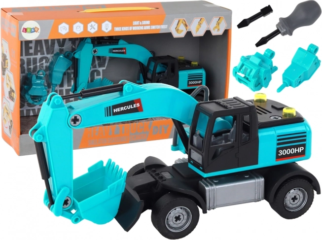 kinder DIY bouwgraafmachine met verwisselbare opzetstukken en met licht en geluid