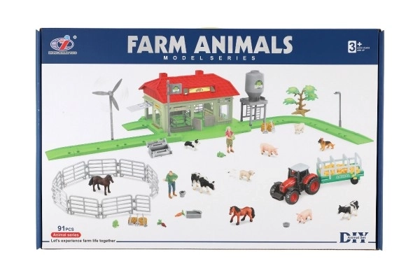 Set van boerderij thuis met dieren en tractor