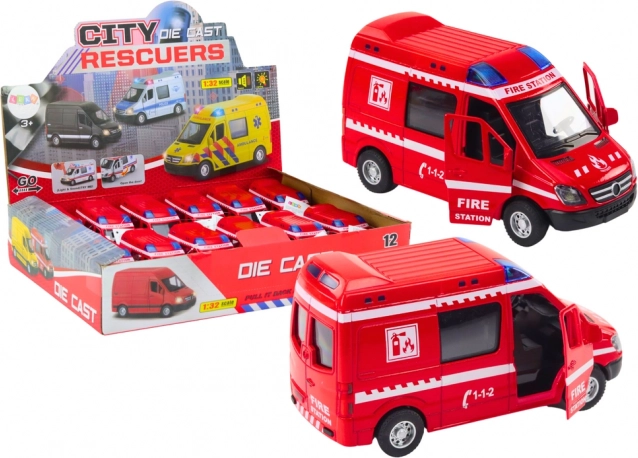 Metalen brandweerauto 1:32 met te openen deuren, licht en geluid, rood