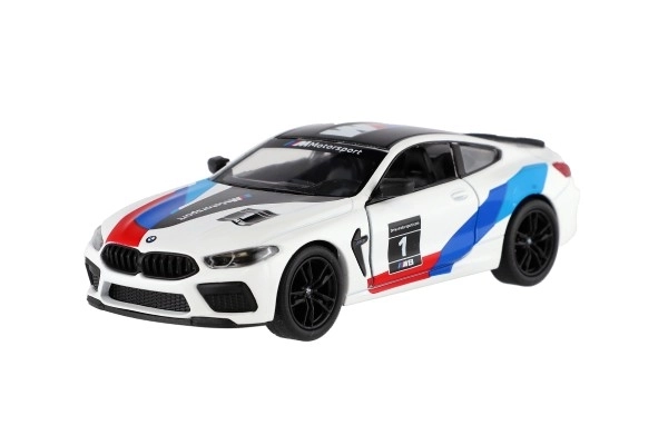 Auto Kinsmart BMW M8 Competition Coupé 1:38 metaal/plastic 12,5cm 4 kleuren met terugtrekmechanisme 12 stuks in doos