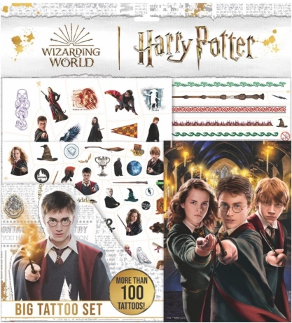 Grote set HARRY POTTER-tattoos met kleurboek in zakje
