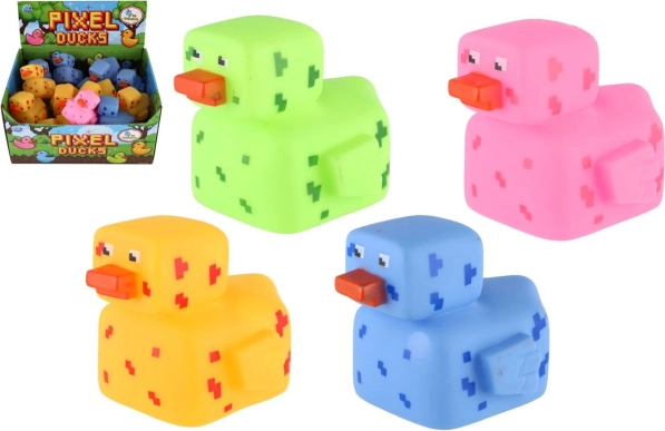 Rubberen pixel-badeend 8 × 10 cm, set van 4 kleuren