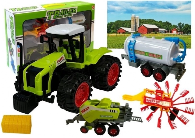 Boerderijvoertuigenset met tractor, watertank, hooihark en strobalenpers