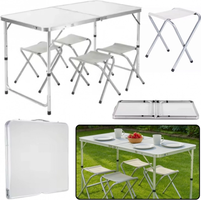 Folding camping set with table and 4 chairs gray