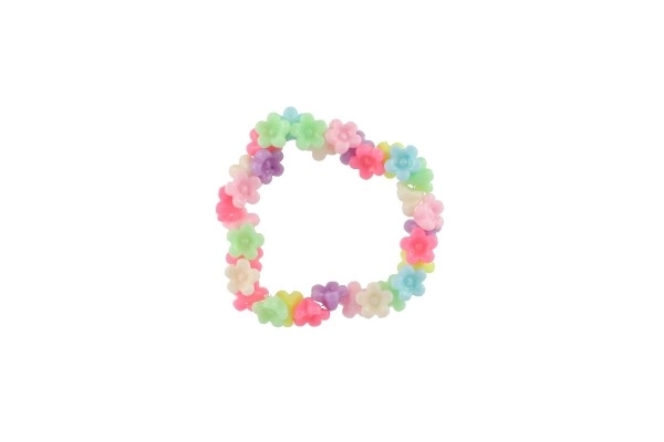 Plastic kralen bloemetjes met koord 2 soorten in zakje 6,5x11x1cm