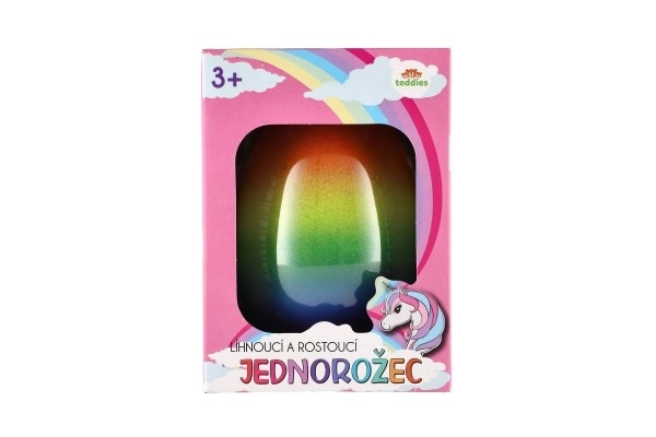 Uitkomend en groeiend eenhoorn ei plastic 7x10cm in doosje 9,5x13cm