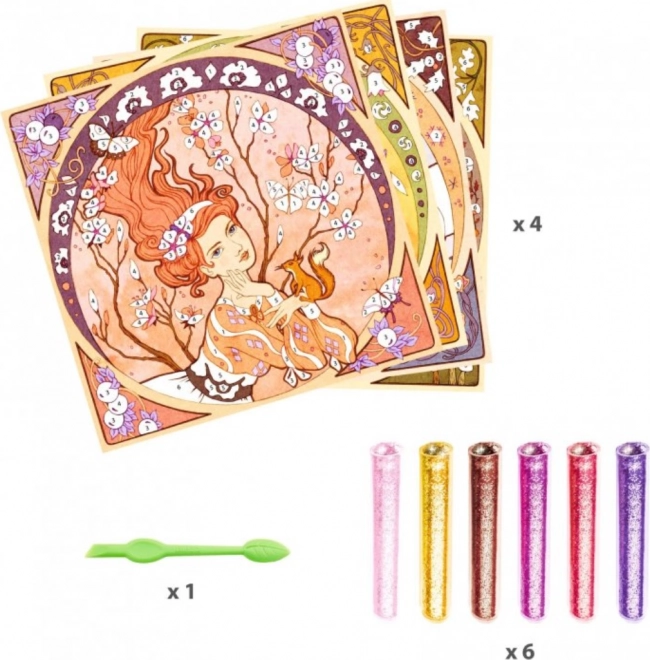 Glitter Sand Art - Illustrations Inspired by Alphonse Mucha