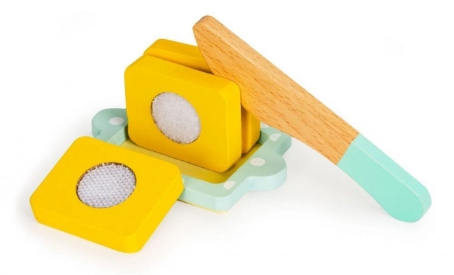 Houten broodrooster met ontbijtset