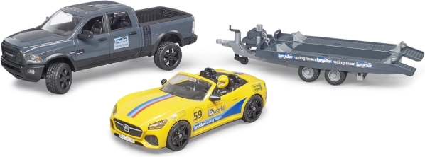 Bruder terreinpick-up RAM met aanhanger, sportwagen en figuurtje