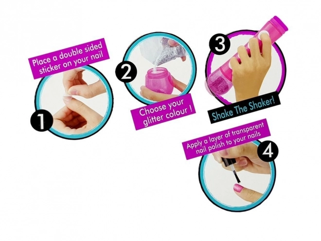 Nagelverzierungssatz für Kinder mit Glitzerspender und bunten Aufklebern