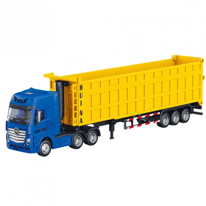 Metalen vrachtwagen met volume-aanhanger geel Huina 1:50
