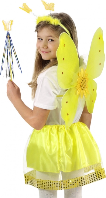 Kinder-Sonnenblumen-Kostüm mit Flügeln, Tutu und Zauberstab