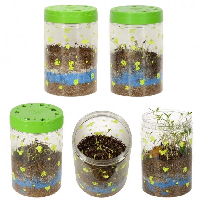 Terrarium for Growing Plants with LED Lamp and Dinosaurs