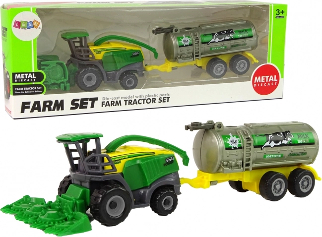 plastic farm tractor with green milk trailer