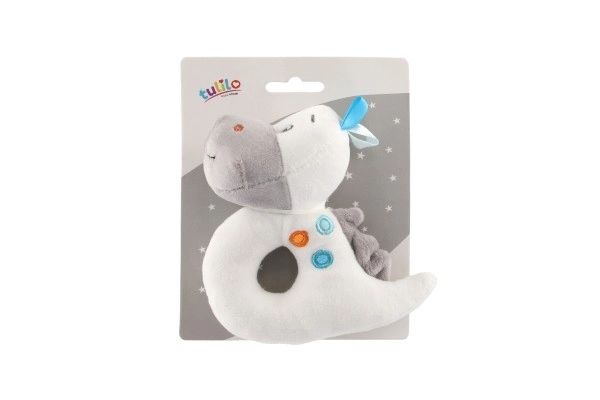 Dinosaurus rammelaar pluche 13cm op kaart in zakje 0+