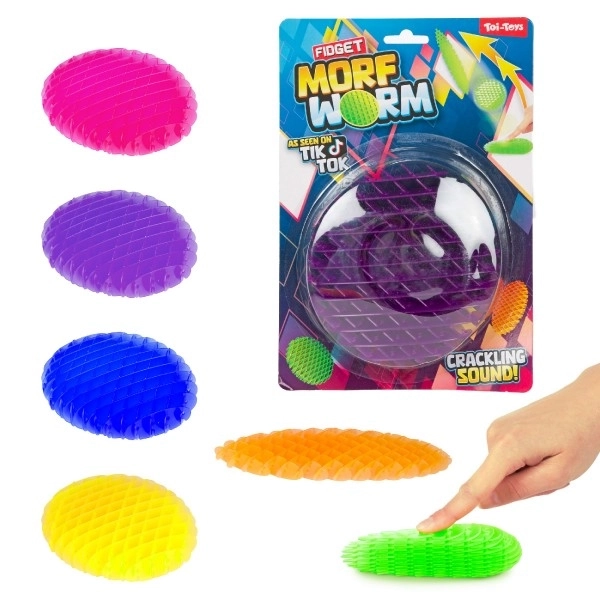Fidget worm veranderlijke vorm stressverlagende plastic 13cm 6 kleuren op kaart