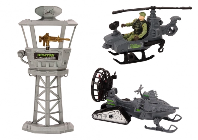 Militaire set met gevechtsvoertuig en helikopter