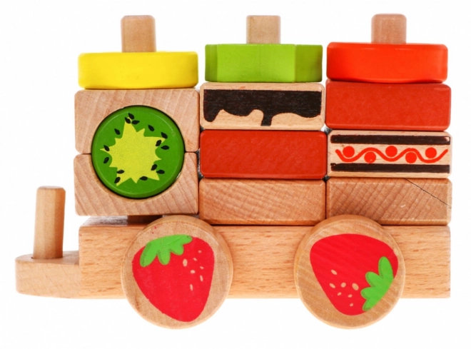 Houten locomotief met drie treinwagons voor kinderen 3+ Sensorisch speelgoed + 27 blokken