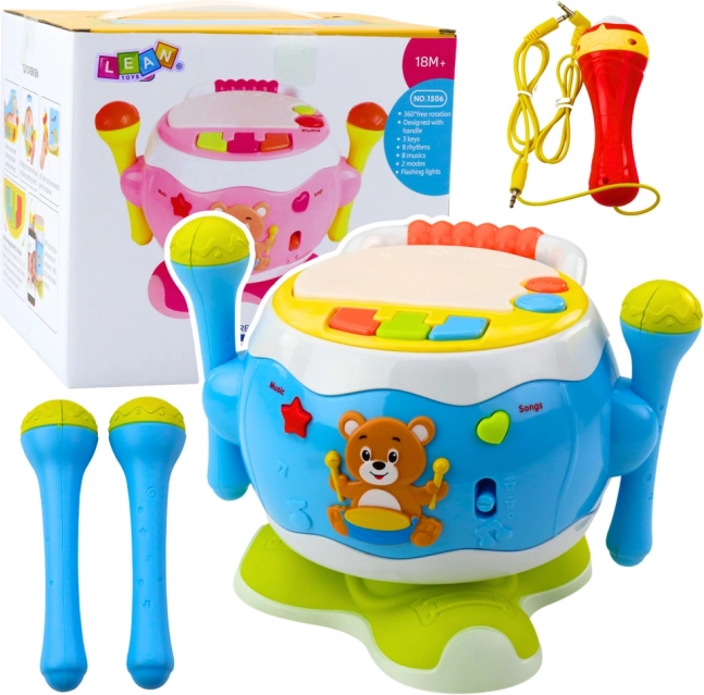 Tambour musical interactif pour enfants avec lumières et sons bleu