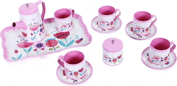 Metal children’s tea set with floral motif, 12 pieces