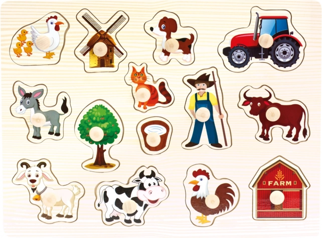 Bino wooden puzzle farm 14 pieces
