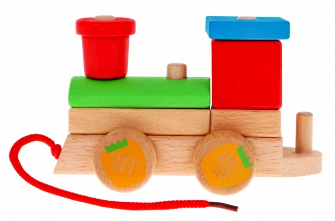 Houten locomotief met drie treinwagons voor kinderen 3+ Sensorisch speelgoed + 27 blokken