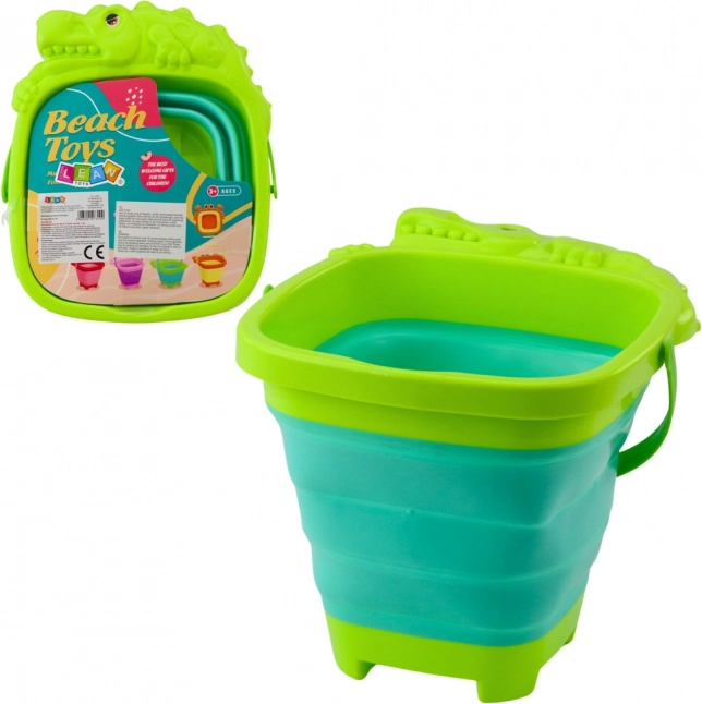 Foldable silicone bucket crocodile – green beach