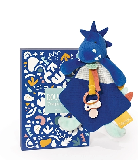 Knuffel Speelgoed met fopspeenhouder dinosaurus blauw 23 cm