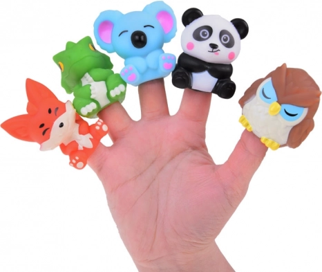 Rubberen vingerpopjes Dierentuin dieren - set van 5 figuurtjes