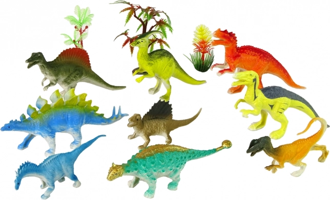 9 dinosaures différents aux couleurs vives