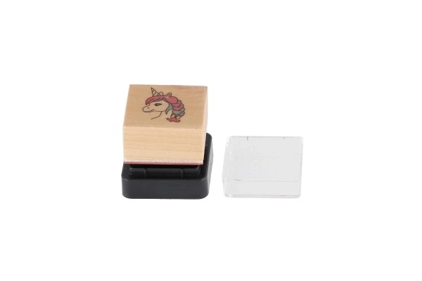 Houten stempels 5+1 met kussen eenhoorns 3x3cm op kaart