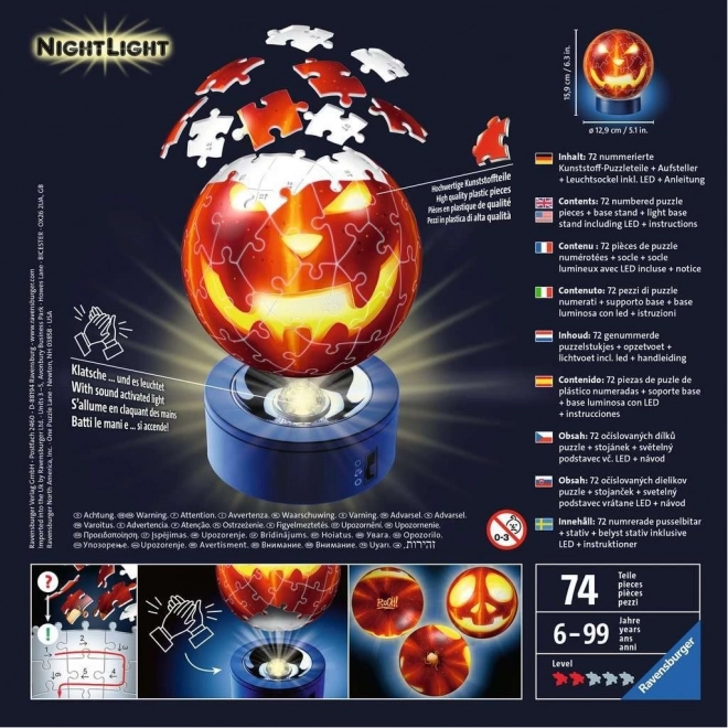 Ravensburger 3D oplichtend pompoenhoofd 74 stukjes