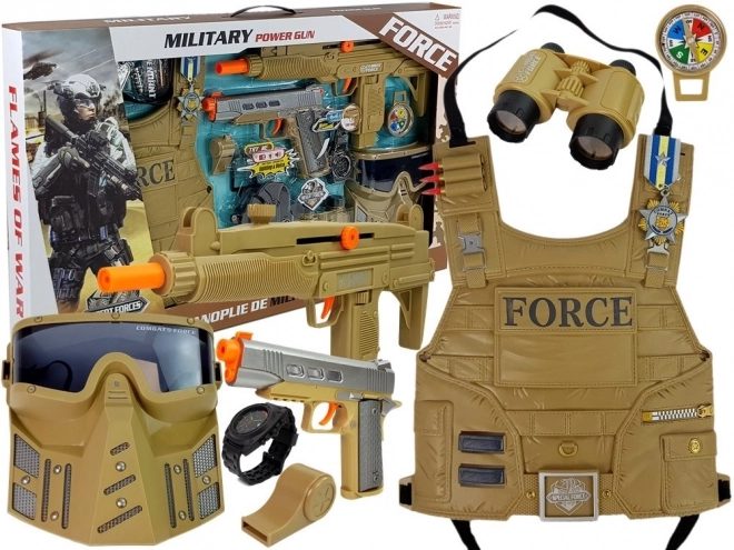 Militaire set Wapen Masker Verrekijker Vest Kompas