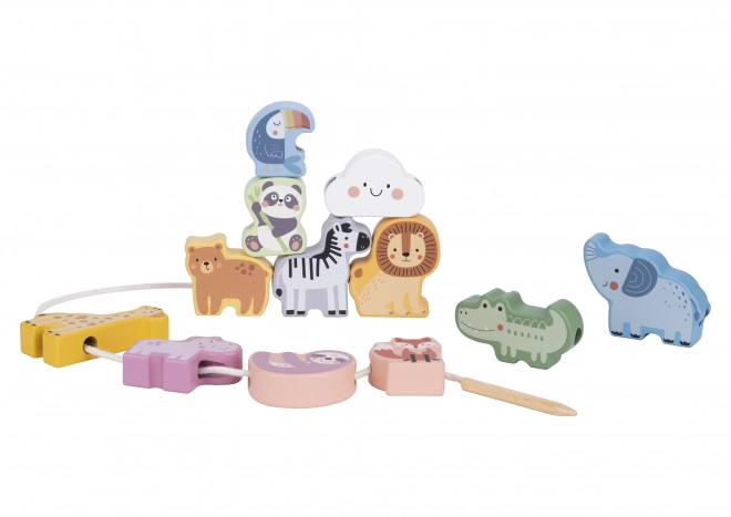 Woopie Green Wooden Zoo Lacing Blocks Montessori Set