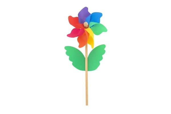 Kleurrijke windmolen 38cm hout/plastic diameter 15cm