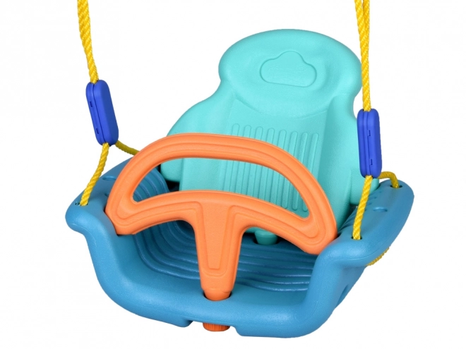 Kleurige kinderschommel met rugleuning en barrière