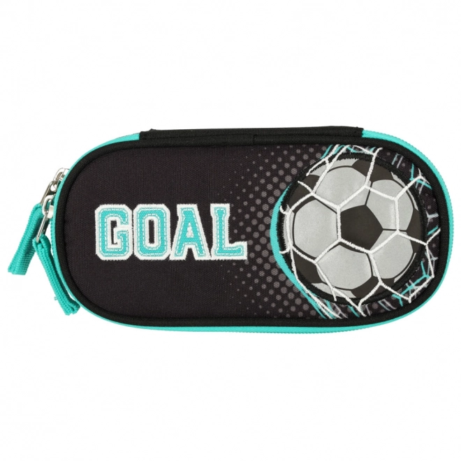 Stevige schooletui Goal met voetbalthema