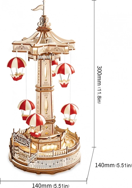 RoboTime 3D puzzel muziekdoos Parachute kleurrijke draaimolen