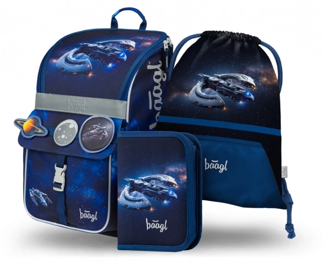 Ensemble scolaire Vaisseau spatial : cartable, trousse et sac