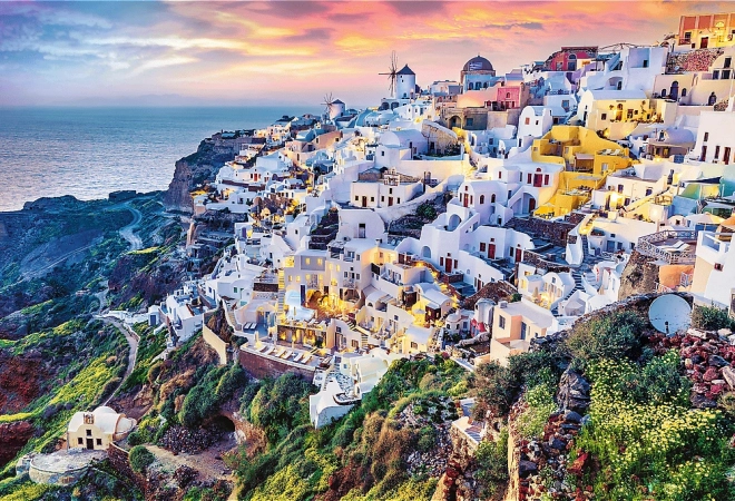 Trefl Set 2v1 Puzzle Wunderschöne Insel Santorini Griechenland 1500 Teile mit Kleber