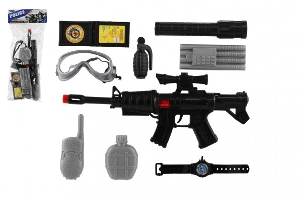 Pistool/machinepistool politie 38cm plastic met accessoires in zak 21x50x6cm