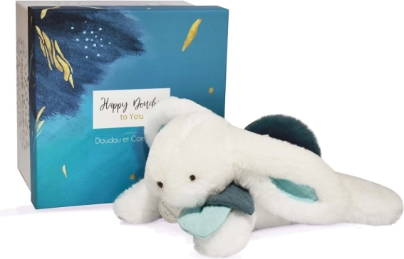 DOUDOU Gift Set – plush bunny with dark blue pom-pom, 25 cm