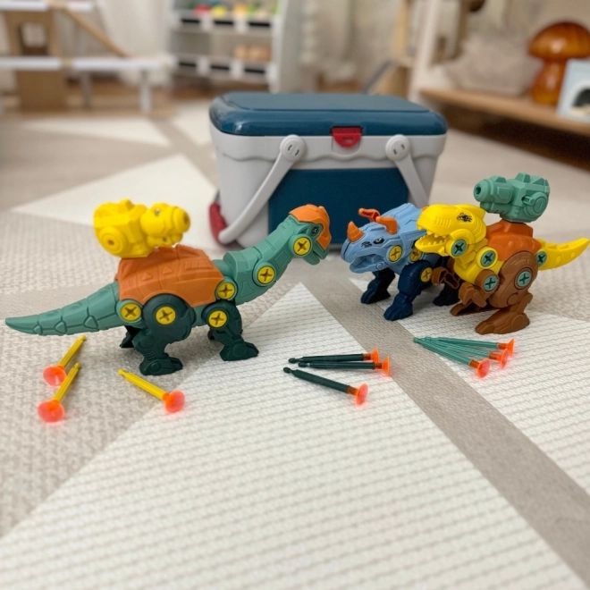Woopie set dinosaurussen om te schroeven 3 stuks bouwset met koffer en boormachine met schroevendraaier