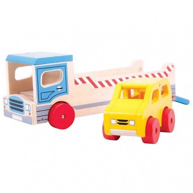 Bigjigs Toys Houten takelwagen met personenauto