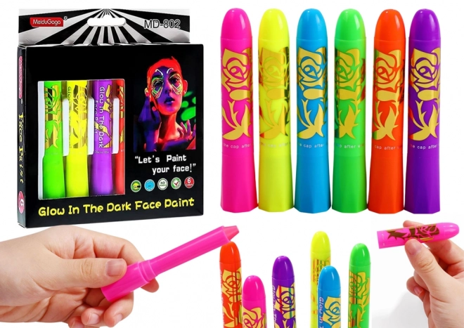 Neon Gezichtsbeschilderingsset, fluorescerende potloden, 6 stuks